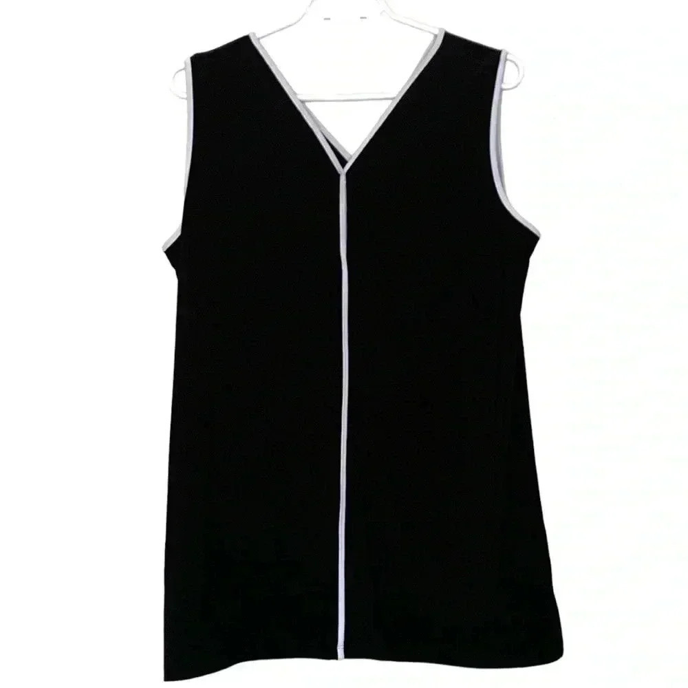 Anne Klein light weight black tunic with white trim